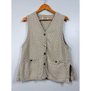 Vtg Women's Linen Embroidered Vest Top DAVID DART Buttons Boho Retro